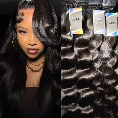 [Ashine] 12-30 Inch Luxury Salon Quality Body Wave Deep Wavy Deep Curly Burmese Curly Virgin Brazilian Bundles One-directional Cuticles-sleek, Tangle-resistant, and Re-wearable 100% Human Hair Natural Black with Closure Curly