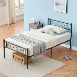 Bed Frame with Headboard and Footboard, Metal Platform Bed with Sweet Heart Iron-Art Design, No Box Spring Needed & Under Bed Storage for Girls, Boys, Easy Assembly