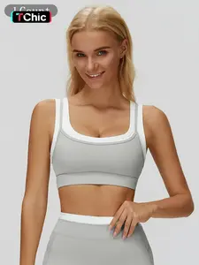 Cross-Border Nude Feel Fake Two-Piece Sports Bra, Ribbed Colorblock Yoga Bra, Running Fitness Sports Bra for Women