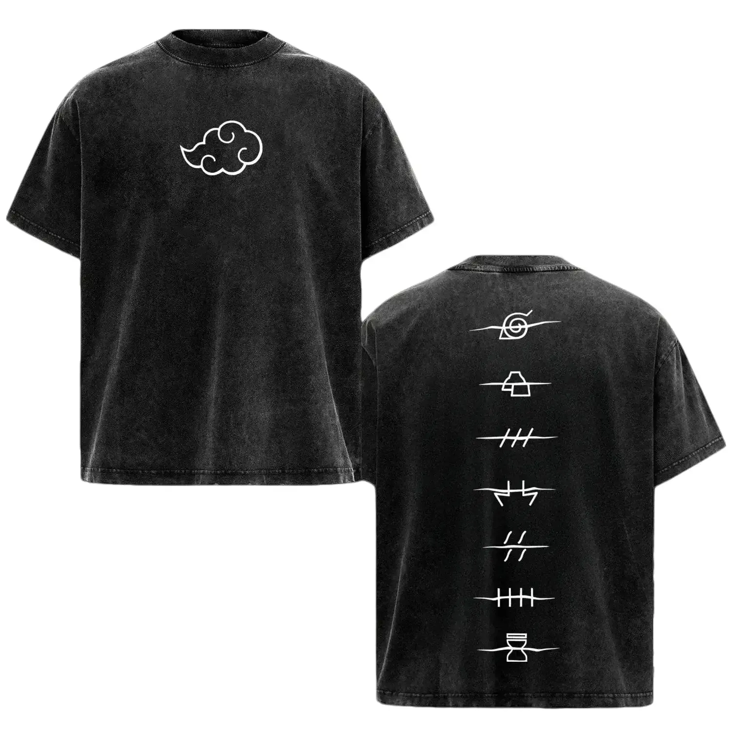 [HM 100%cotton]Unisex Naruto Anime Akatsuki Clan Logo Retro Washed Men’s Shirts, Oversize Heavyweight Cott cotton tee shirt invincible shirt siah t shirton Short-Sleeve Round Neck Tshirt, High-Quality Vintage Streetwear Top for Naruto Fan Casual Wear
