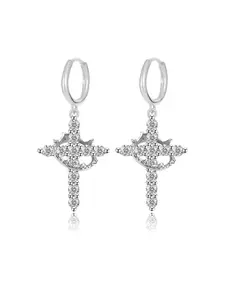 Elegant Rotatable Crown Cross Pendant Earrings for Women, Daily Wear Jewelry, Perfect Gift for Special Occasions, Stylish Fashion Accessory, Studded Cross Earrings