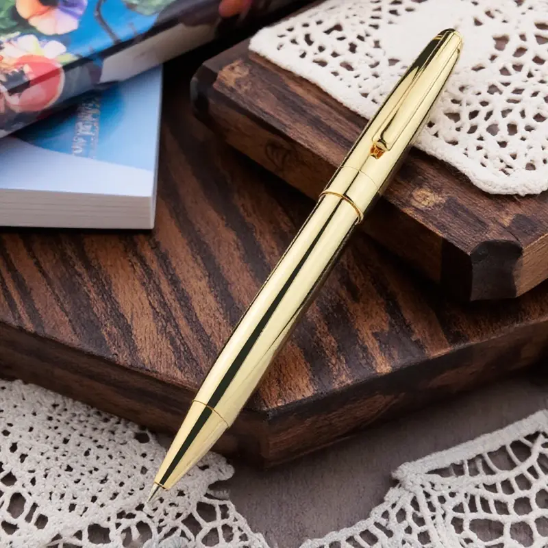 Stainless Steel Rotating Ballpoint Pen 1.0mm Medium Tip Non-Slip Metal Barrel Business Office Gel Ink Fast Drying Signature Pen, College Student Pen, Student Exam Writing Tool Refillable Teacher Day Stationery Gold Color Options Metal Pens