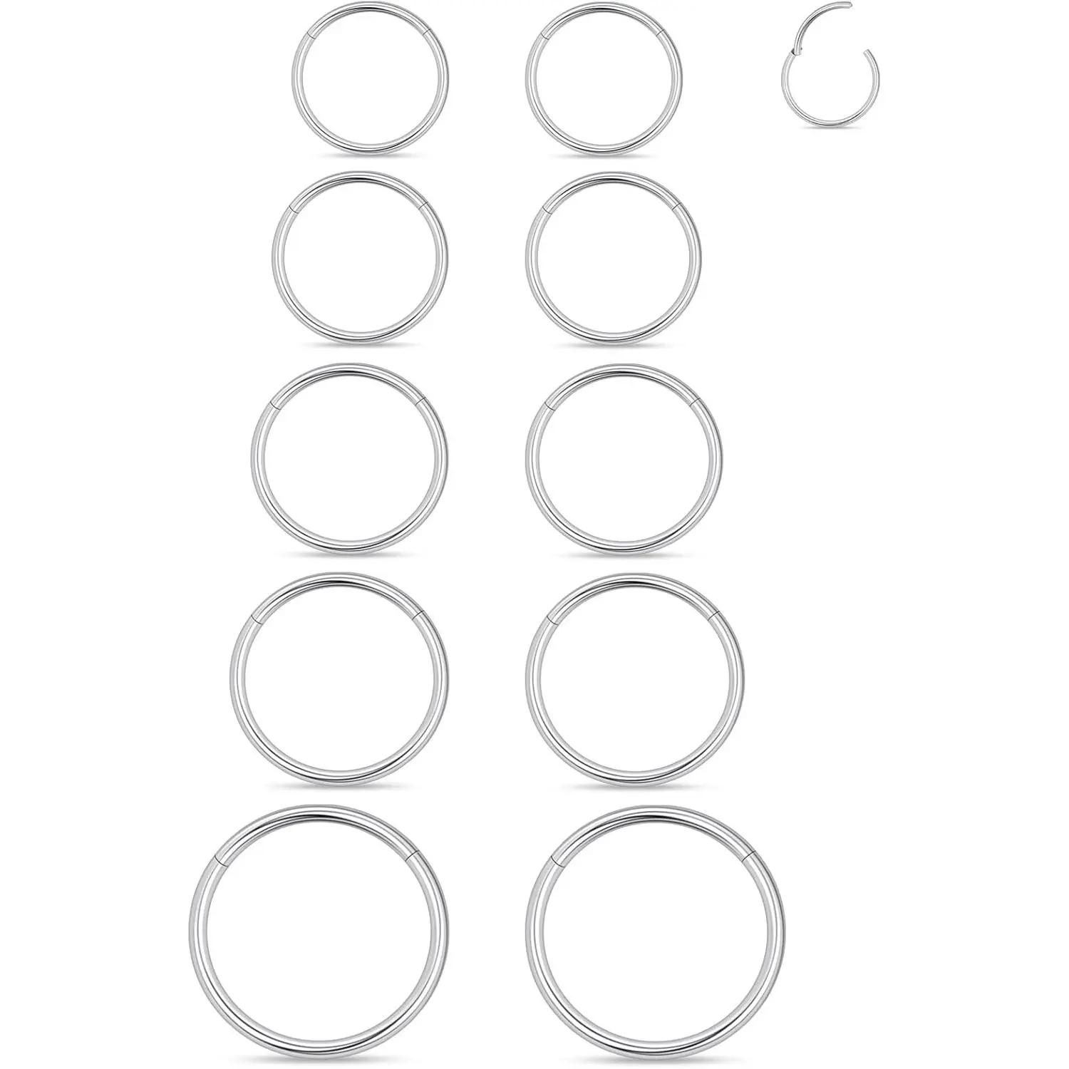 20G 18G 16G 14G Nose Rings Hoops Astm F136 Titanium Clicker Septum  Lip Ring Tragus Helix Daith Rook Conch Snug Cartilage Lobe Earrings Hoop   For Women Men 6MM-16MM