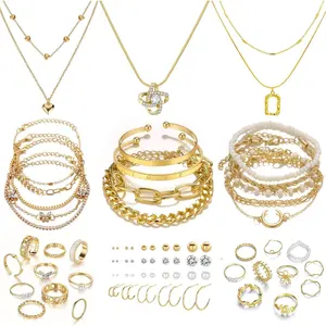 valentines gifts 36 PCS Gold Plated Jewelry Set for Mother's Day Gifts - 4 Necklaces, 11 Bracelets, 7 Ear Cuffs, 14 Knuckle Rings | Perfect Gift for Mom, Women, Girls (Valentine/Anniversary/Birthday)