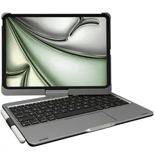 Pekarejue Wireless Keyboard Case for 2024 Apple Ipad Pro 11 Inch 5Th Generation M5 M4 2025 2024, 360° Rotatable Protective Cover with Pencil Holder, Multi-Touch Trackpad, RGB Backlit Space Gray