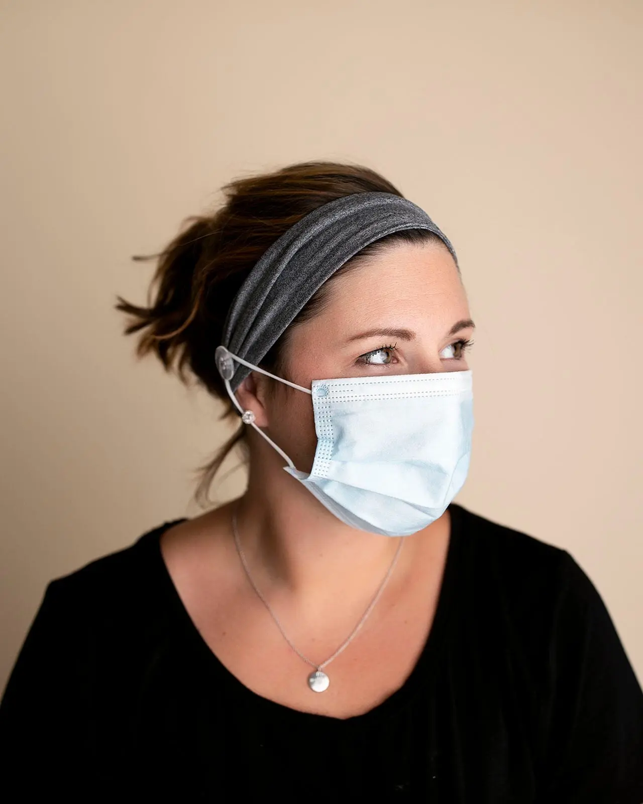 Savior Bands Heather Gray Savior Headbands With Buttons for Masks for Nurses