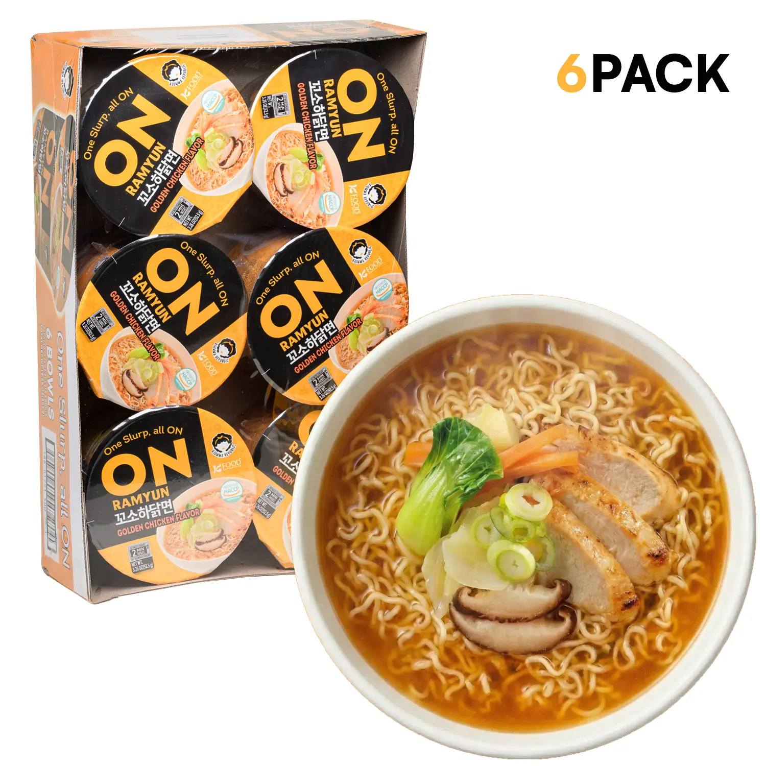 ON RAMYUN 6 PACK Korean Golden Chicken Cup Ramen (6 Cups) | Savory Non ...