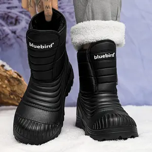 Shoes for Gentlemen Men'S Snow Boots Winter Hot Sale High-Top Pure Black Shoes Simple Casual Fashion Outerwear Anti-Slip Thick Warm Large Size
