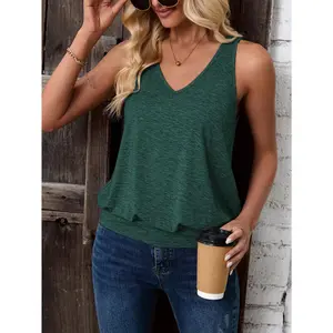 SHEIN LUNE Women's V-Neck Ruched Hem Black & White Striped Casual Comfortable Tank Top For Summer ,Modest Tops Workout Tank Tops