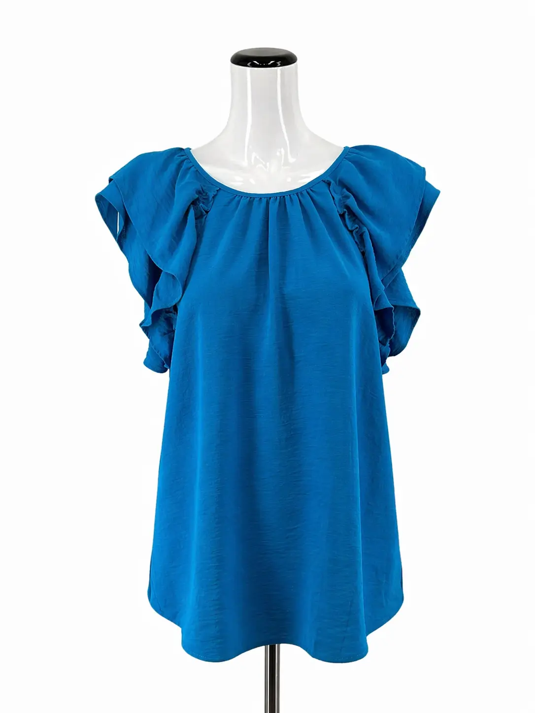 Jodifl Turquoise Ruffle Sleeve Keyhole Back Tunic Blouse Size Large - ONLINE ONLY