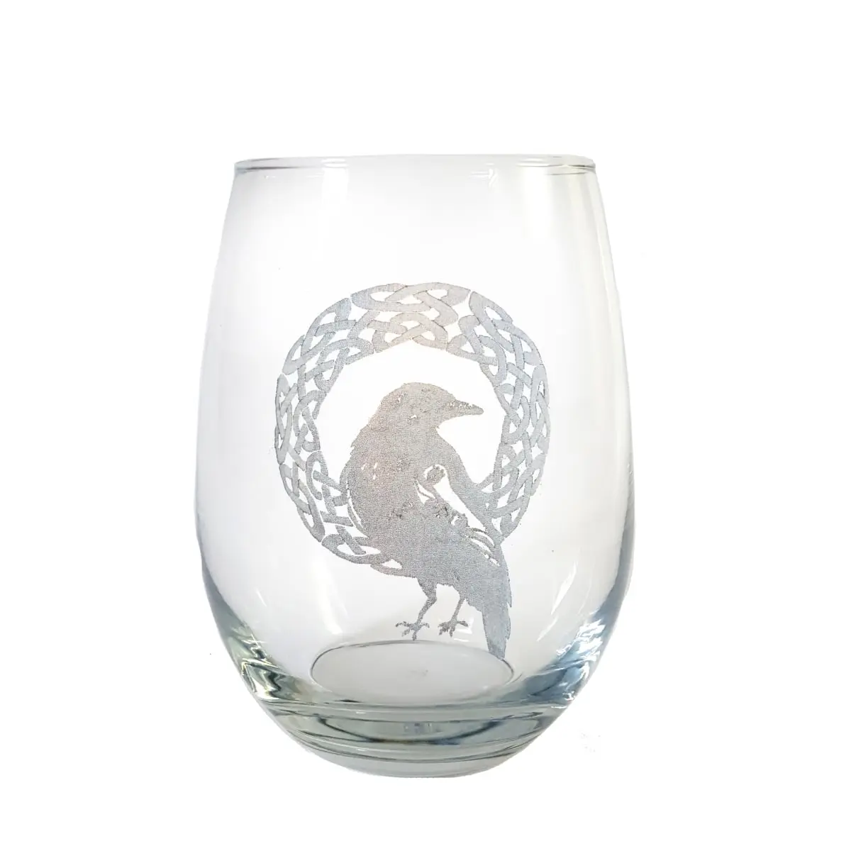 Lyoncraft SWRV01 18 oz Stemless Red Wine Glass, Celtic Raven Engraved Kitchen Drinkware, Red Wine Glasses