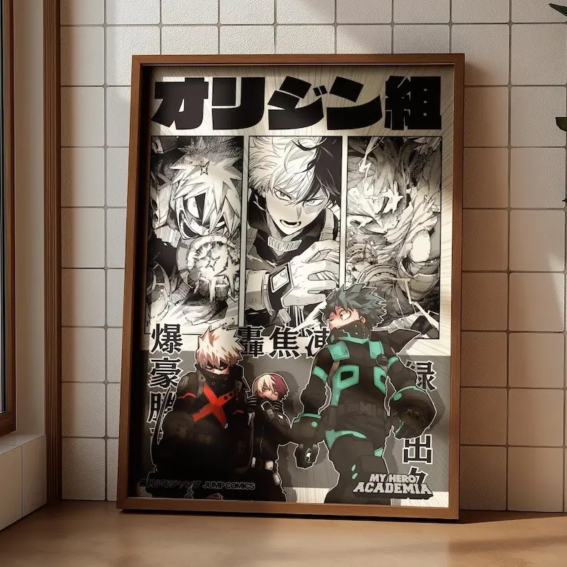 My Hero Academia Anime Poster, Deku Bakugo Todoroki Wall Art, Action Superhero Print Manga Decor, Gift for Anime Fans