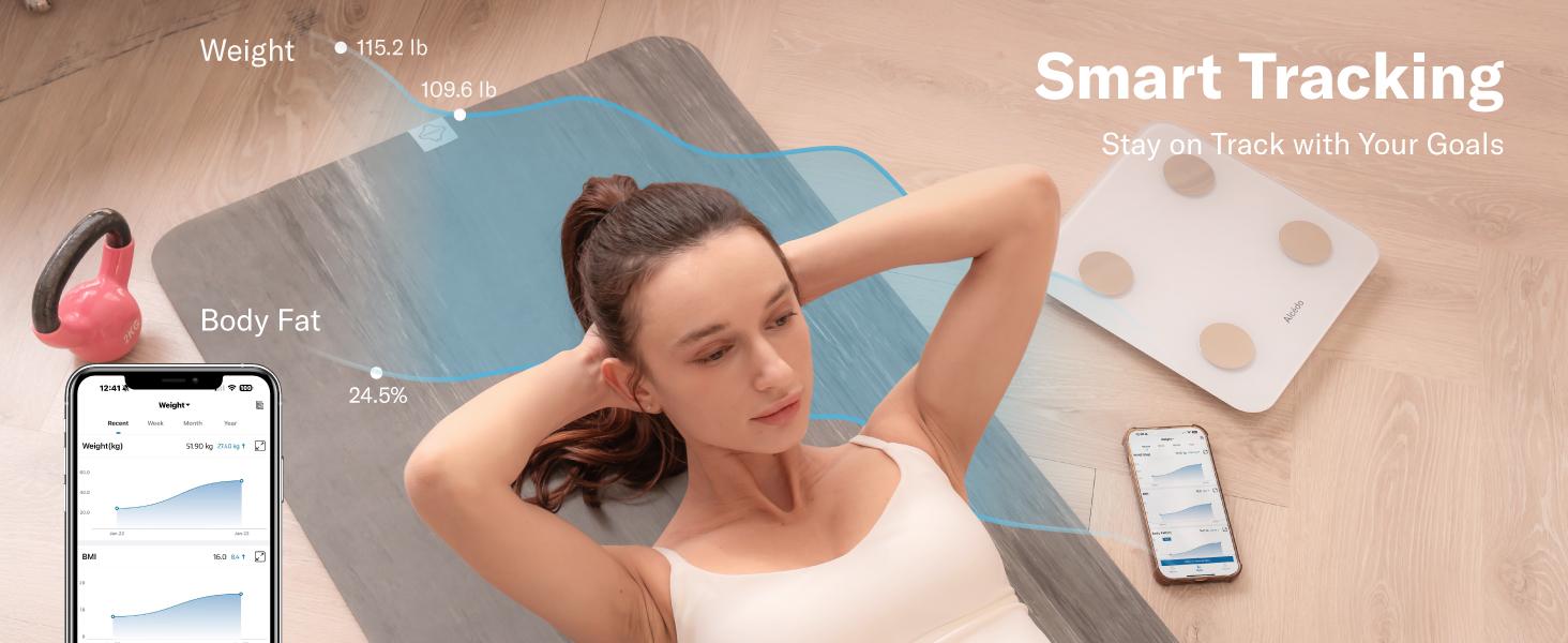 Alcedo Smart Scale for Body Weight, 7-Color Glowing Bluetooth Digital Bathroom Scale for BMI and Body Fat, Body Composition Monitor with Smartphone App
