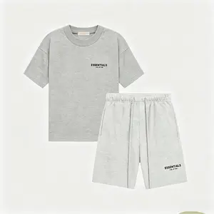 Fear of God Essentials SS22 Two Piece Co-Ord Outfit Set Dark Oatmeal Short Sleeve Crew Neck Tee Matching Light Oatmeal Casual Shorts Premium Unisex Streetwear Matching Set for Men & Women
