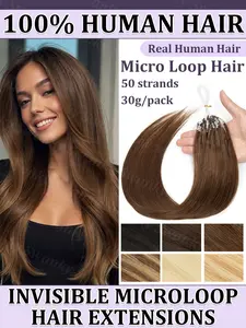 Micro Loop Real Human Hair Extensions 12-20 inch 30g/pack Easy to Install No Glue Natural Straight Machine Remy 100% Human Hair for Women