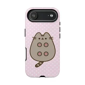 Cute Pusheen Cat Paw Prints Pink Polka Dot Pattern Phone Case Collection for iPhone 17, 16, 15, 14, 13, 12, 11, SE, X XR XS Max 15 Pro Max Samsung Galaxy S20 S21 S22 S24