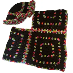 Ruffle Bucket Hat and Poncho Set - Colorful Crochet Design with Vibrant Accents for Stylish Outfits