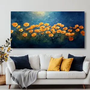 Modern Abstract Orange Poppy Flowers Canvas Wall Art - Solid wood frame bright landscape painting, high quality print on wrapped canvas, suitable for living room, bedroom, office and restaurant decoration, canvas wall art