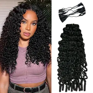 100% Human Hair Knotless Pre-Separated Crochet Hair Extensions with Spiral End Feather Hair Water Curly Feather Line Hair Extensions Natural Color