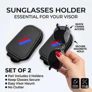 2 Pack Leather Sunglass Holder Eyeglass Hanger Clip for Car Sun Visor Stable Magnetic Adsorption Suitable for Different Size Eyeglasses