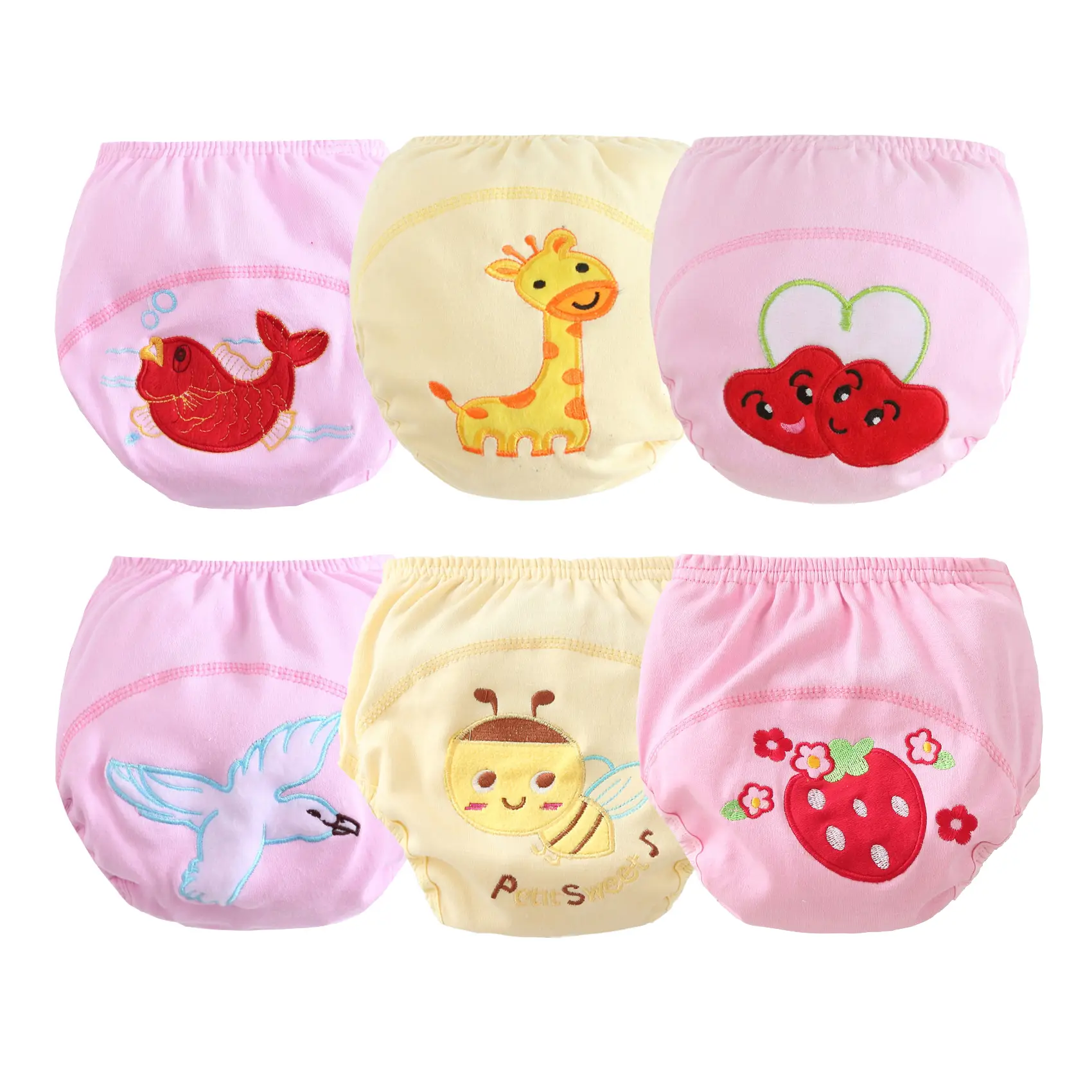 6-Pack Baby Potty Training Pants Cute Cotton Girls Underwear Waterproof Absorbent Toddler Underpants Reusable Training Briefs