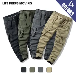 Life Keeps Movin men’s solid-color casual cargo pants, made from soft, breathable cotton that is gentle on the skin and comfortable; drawstring elastic waistband with button design; trendy classic fit; versatile men’s bottoms for spring and autumn; Father
