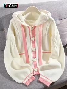 women's hooded sweater jacket, colorblock knit cardigan with pockets, casual loose-fitting long sleeve top for fall & winter