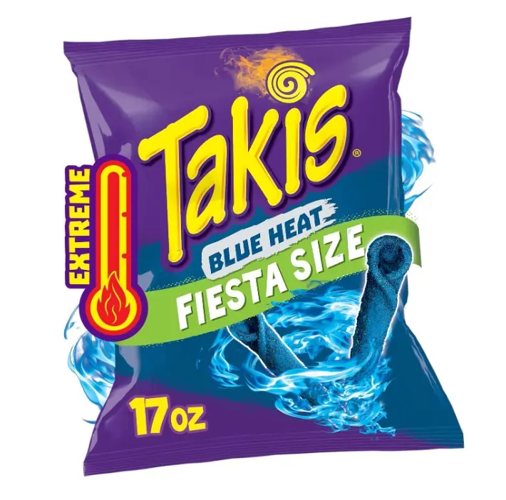 Takis Blue Heat 17 oz Fiesta Size Bag, Hot Chili Pepper Flavored Extreme Spicy Rolled Tortilla Chips