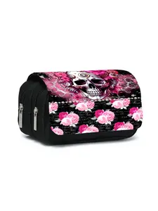 Skull pattern printed double-layer flip pen bag Pencil Bag