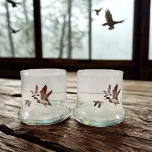 AVON Vintage Chesapeake Mallard Duck Whiskey Low Ball Glass Set of 2 1981 Collectible Drinkware