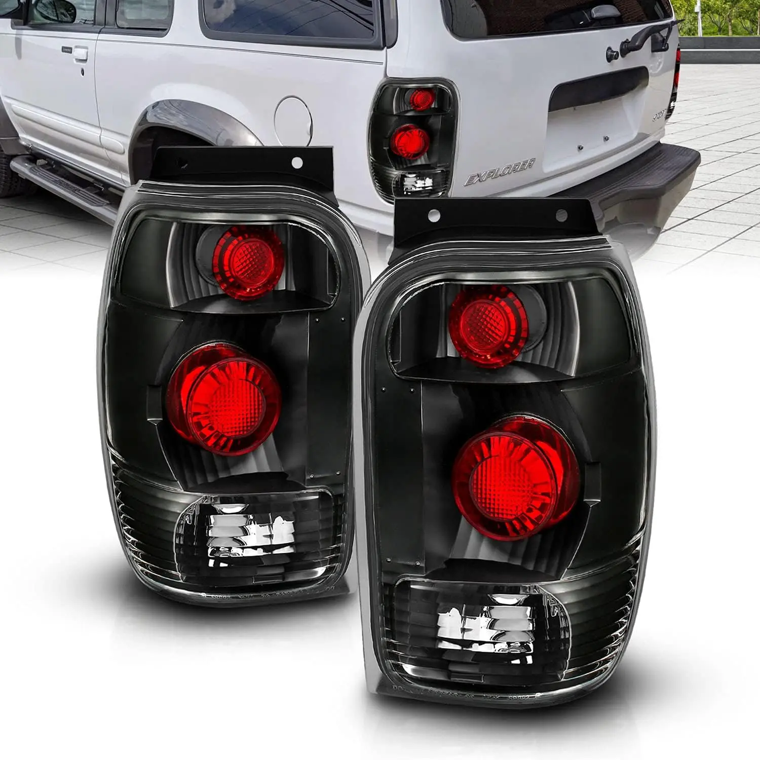 AmeriLite Black Replacement Brake Tail Lights Housing Set For 98-01 Ford Explorer - Passenger and Driver Side