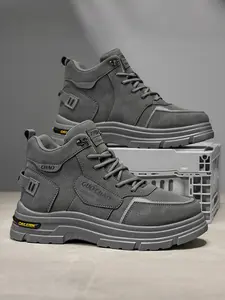 Men's High-Top Work Boots New Style Thick Sole Height Increasing Casual Walking Shoes, Durable and Comfortable Footwear for Daily Wear