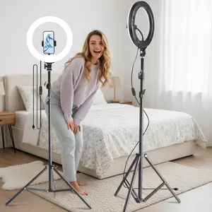 10" colour changing with Stand , 145cm/57" Foldable Tripod for Phone with Video Light, Phone Holder forVideo Recording, Live Streaming(YouTube, Instagram, TIK Tok)#Mother's Day Gift