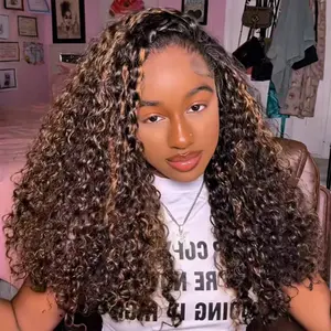 [WEAR GO HALF WIG] OQ HAIR Highlight Brown Water Wave Wear Go Half Wig 3-IN-1 Seamless Flip Over Wig Invisible Hairline Glueless Human Hair Wigs Drawstring Beginner Friendly