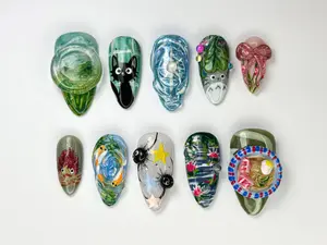 Cute Totoro-Inspired Press-On Nails | Studio-Inspired Press-On Nail Art | Handcrafted Anime Nail Design | Forest Spirit Nail Art Satamiis