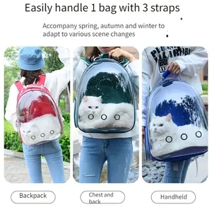 Transparent Visibility Breathable Pet Travel Backpack Easy-to-Carry Cat Bubble Bag with 3 Straps for Spring Autumn Winter