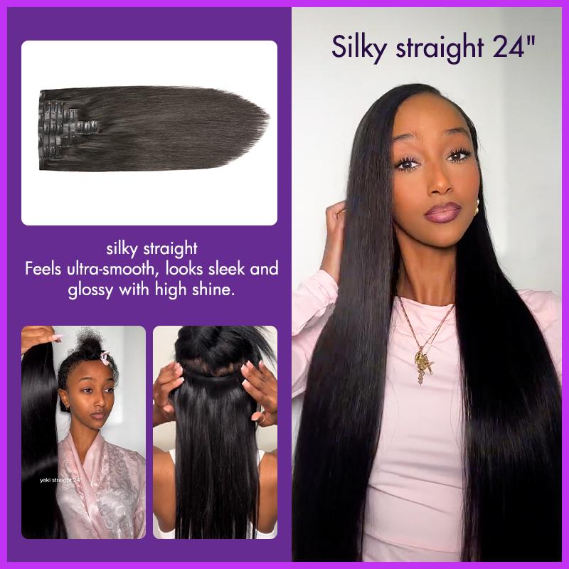 LUVME 100% Virgin Human Hair Extensions Seamless & Invisible Edge Straight, Body Wave, Kinky Curly, Yaki Straight, Messy Burmese Curl Clip-In