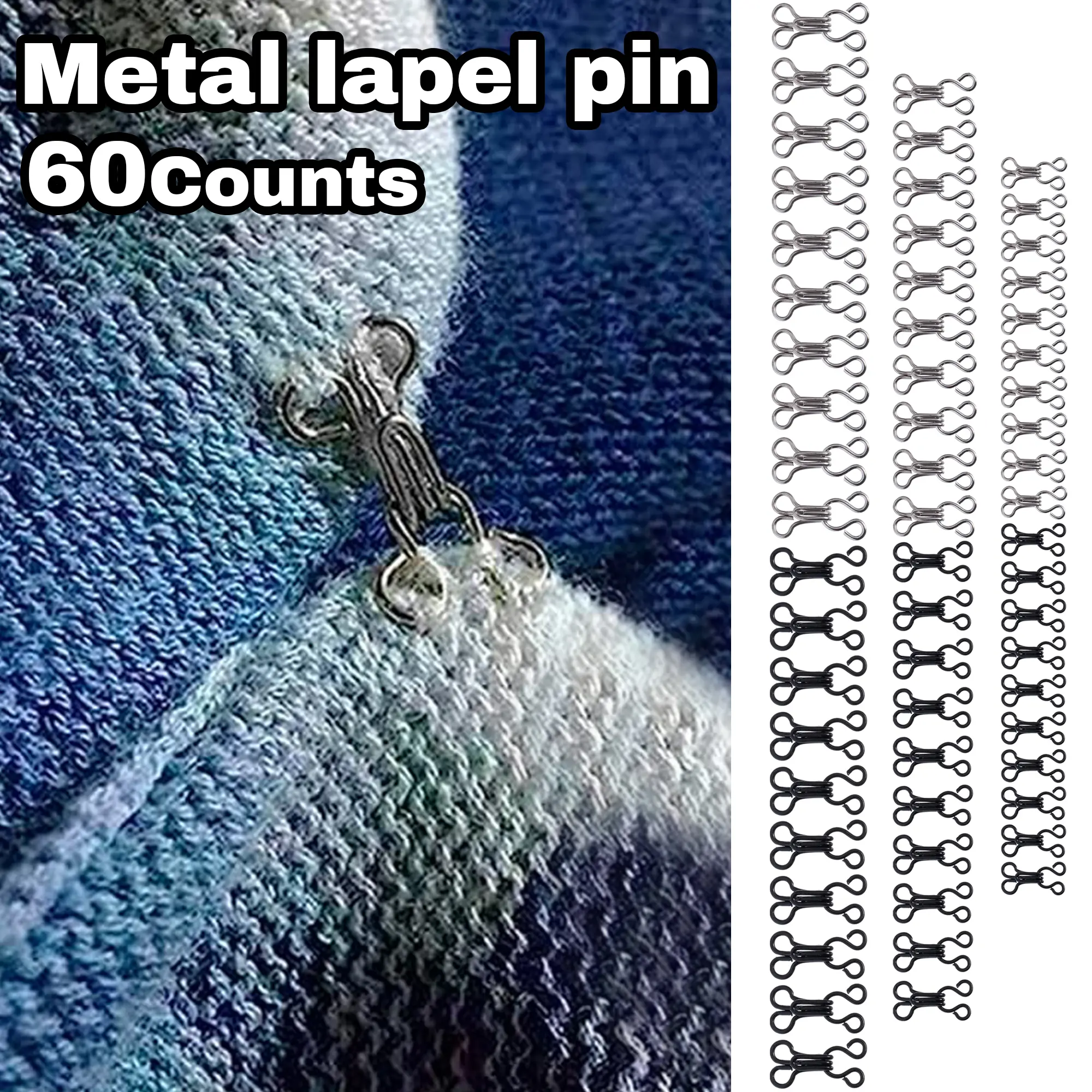 60 Counts  Sewing Hooks and Eyes Closure, 3 Sizes & Dual Colors for DIY Craft (Silver & Black)