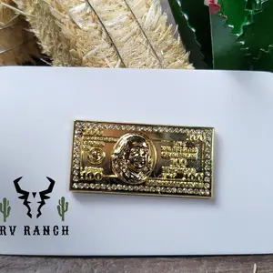 Gold 100 dollar bill pin hats, billete de 100 color oro pin para gorra