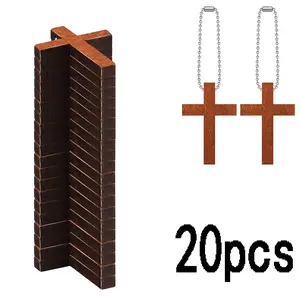 20pcs Cross Shaped Wooden Crafts, Vintage Wood Pendant with Beaded Chain, Keychain Ornament, Bag Charm, Made in China