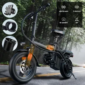 TERROSSOR Electric Bike for Adults & Teens 400W Motor 19.9 MPH 48V 10.4A Battery 14-Inch Foldable Commuter E-Bike 3-Level Assist Perfect for Gifts Lightweight Folding Ebike Dual Suspension Ebike