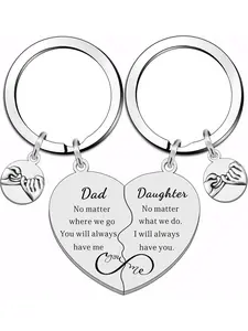 Personalized Letter Pattern Heart Splicing Design Stainless Steel Keychain, Cute Keychain for Dad & Daughter, Personalized Heart Tag, Trendy All-match Keychain for Birthday Gift