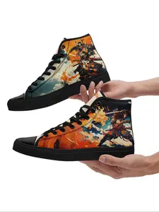 Men's Samurai Theme Print Lace-Up High-Top Sneakers, Casual Comfortable Breathable Sports Running Shoes, Stylish Daily Wear Footwear, Athletic Shoes