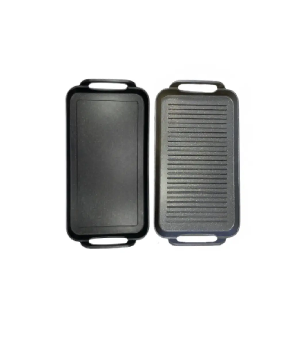 Neware 2-Piece Nonstick Marble Griddle Set – Smooth & Ribbed Double Burner Griddles + Free Silicone Handle Covers Aluminium