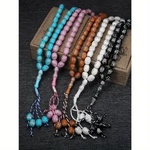 Unisex Acrylic Round Bead Hand-Woven Bracelet, Stackable Jewelry for Muslim Ramadan Prayer and Worship Supplies