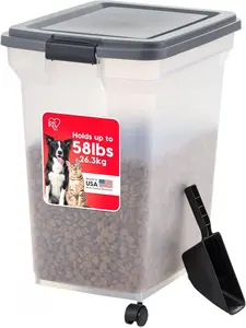 Dog Food Storage Container 58 lbs, Attachable Wheels, & Included Scoop, for Dog Cat Birds and other Pets, Food Storage Bin, Keep Fresh, Easy Mobility, BPA Free - Made in the USA, Dark Gray