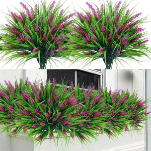 6 Bundles Artificial Lavender Flowers, Outdoor Fake Monkey Grass Plastic Plants, Garden Decor, Home Porch Window Balcony Hanging Pots