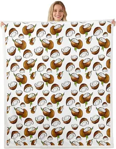 Coconut Fleece Throw Blanket,Tropical Fruit Pattern Plush Blanket for Bed Couch,Room Fresh Coconuts Decor Summer Fuzzy Throw Blanket