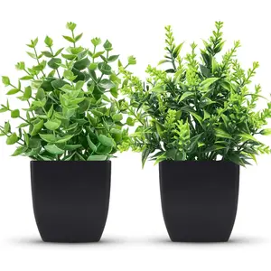 2 Pack Small Fake Plants Black Bathroom Accessories for Home Bedroom Bathroom Kitchen Decor