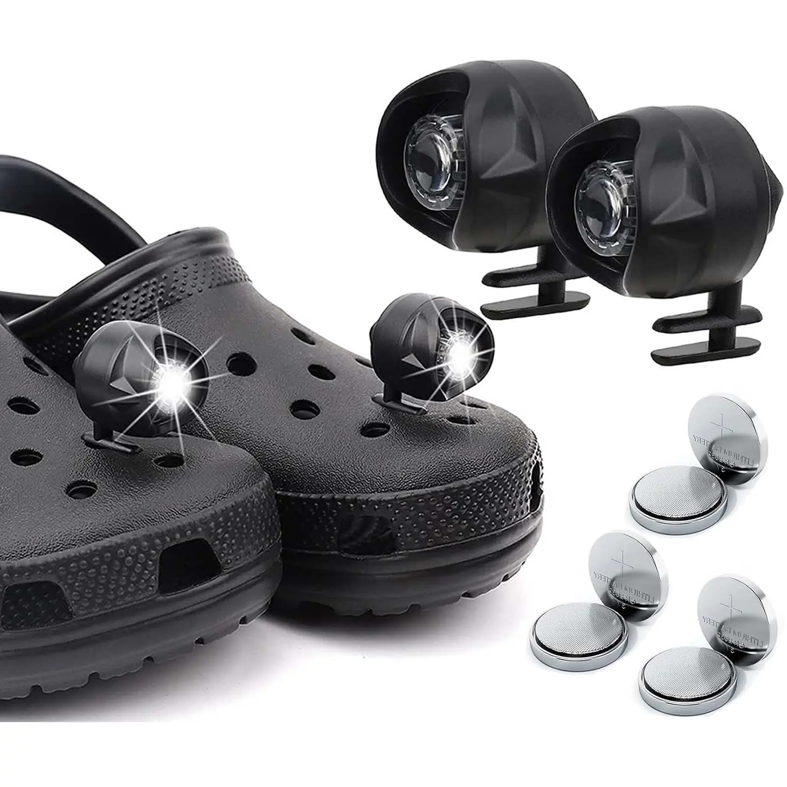 Shoes Headlights for Clog 2PCS, Flashlight Clog Charm Attachment Accessories for Shoes with 3 Light Modes for Dog Walking, Camping, Running, Suitable for Adults Kids Boys Girls Men Women